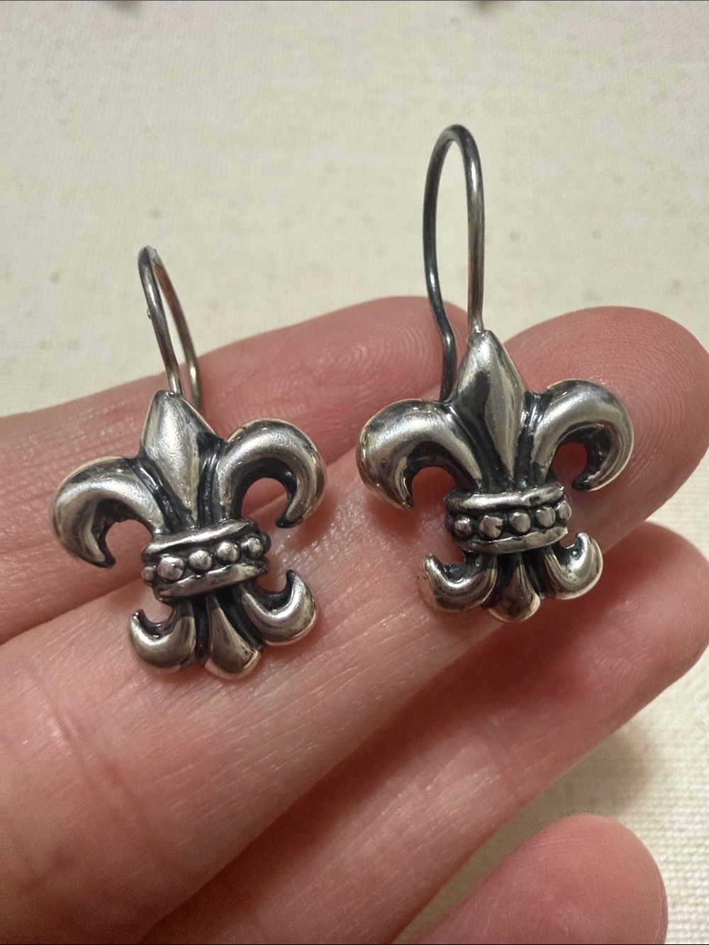 Sterling Silver Fleur-de-Lis Drop Earrings